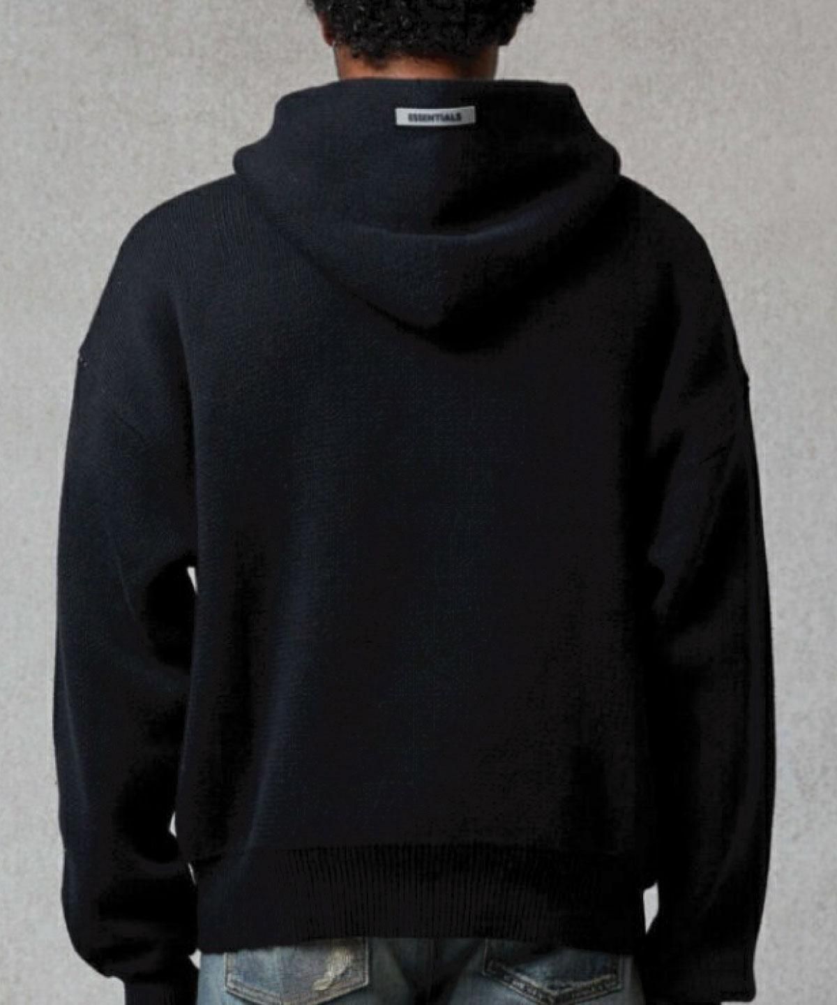 ESSENTIALS KNIT LOGO HOODIE BLACK XLサイズ