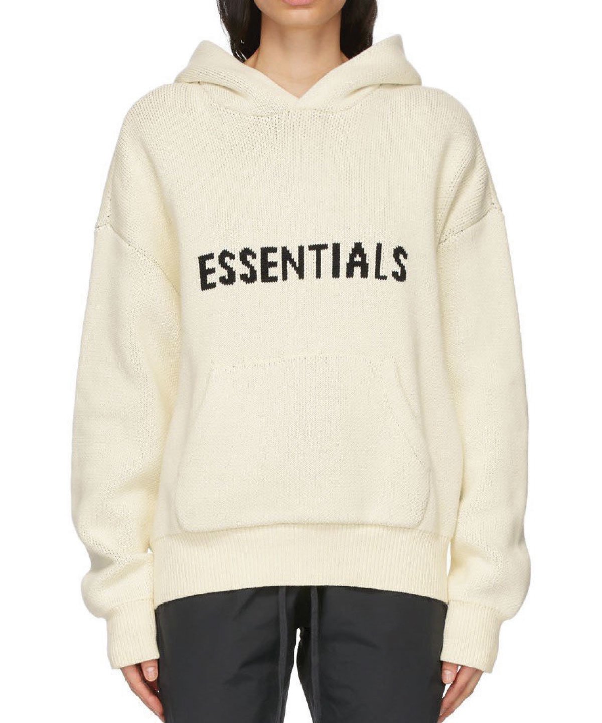 FOG ESSENTIALS ニットパーカー Fear Of God Essentials Hoodie front logo knit TAUPE