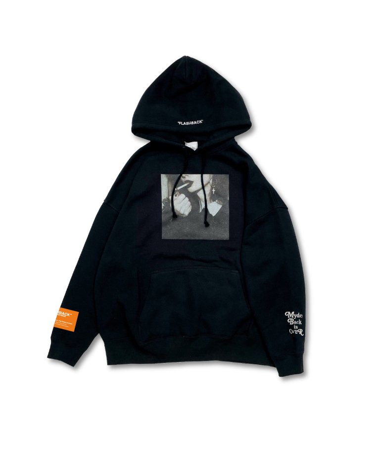 FLASHBACKSmokingLady Photo OVERSIZE Hoodie2 BLK