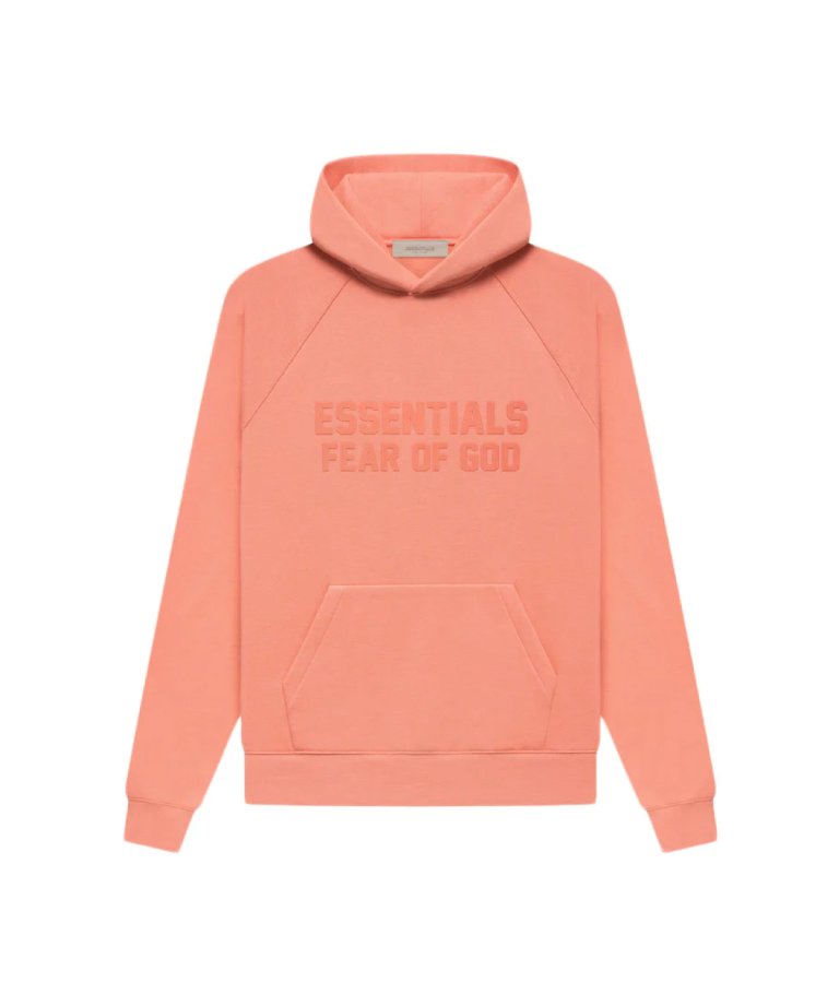 FOG ESSENTIALS フロントフロッキーロゴフーディ - Fear Of God Essentials Front flocky  Pullover Hoodie CORAL