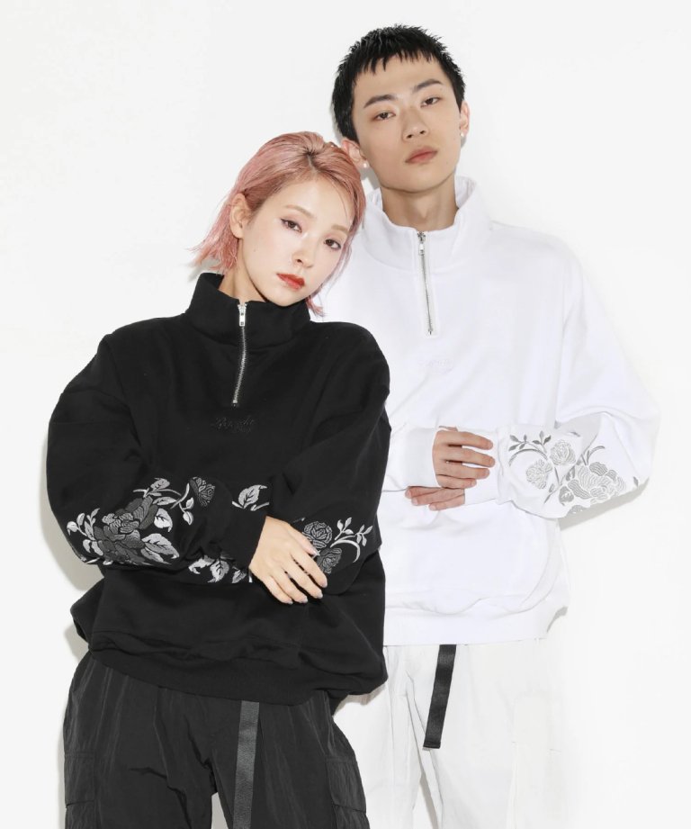 Monochrome Rose Half-Zip Sweat Shirts [LEC1117]