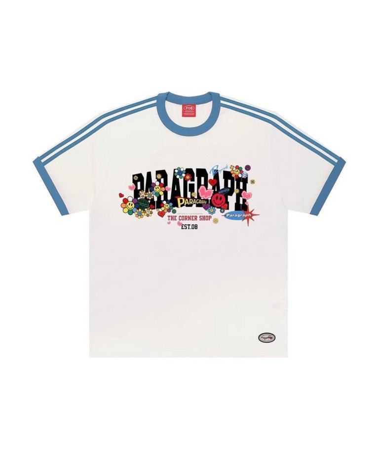 PARAGRAPH/パラグラフ uniform line logo tee/ユニフォーム ライン柄 ロゴ プリント Tシャツ ブルー