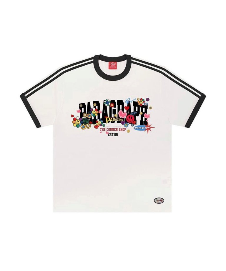 PARAGRAPH/パラグラフ uniform line logo tee/ユニフォーム ライン柄 ロゴ プリント Tシャツ ホワイト/ブラック