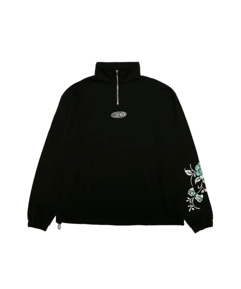 LEGENDA 12th Special Rose Embroidery Half-Zip Long-Sleeve T-Shirt BLK/GREEN　[LEC1139]