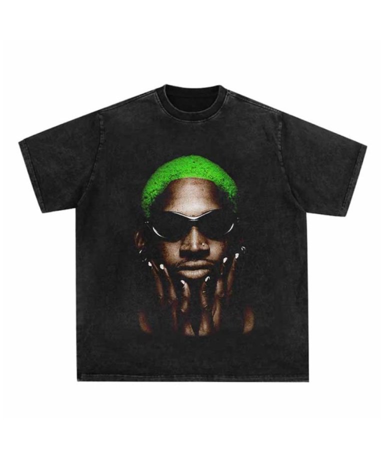 【USA Select】 RODMAN OVERSIZE Vintage T-Shirts.VintageBLK/GREEN