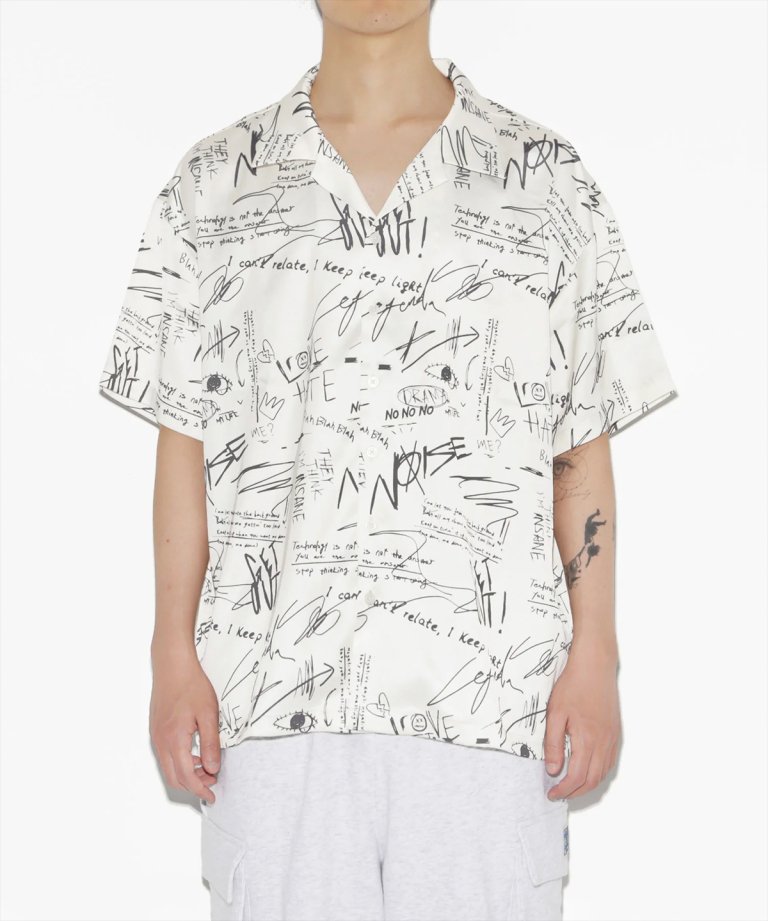 LEGENDA Graffiti Pattern Short Sleeve Shirt WHT [LES191]