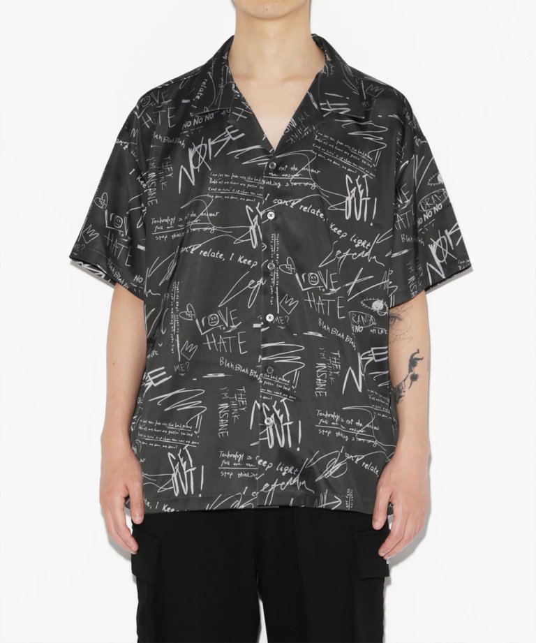 LEGENDA Graffiti Pattern Short Sleeve Shirt BLK [LES191]