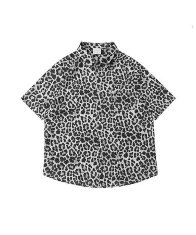 OUTRO-feer de seal- WHT Leopard Half Sleeve OverSize Shirts