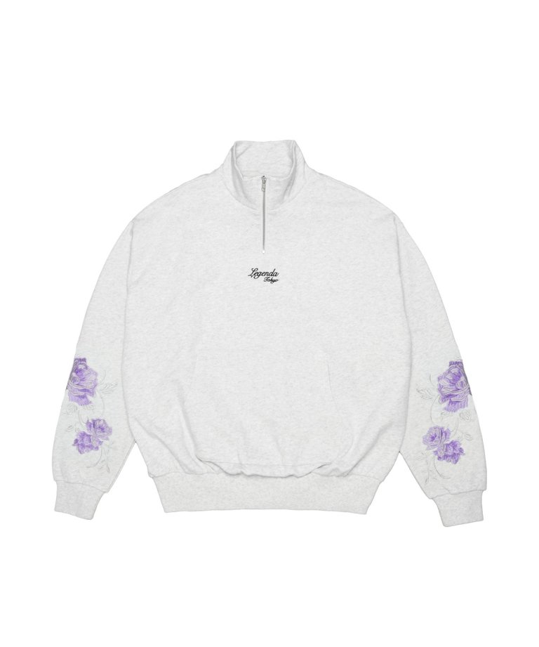 New Rose Embroidery Half-Zip Tops GRAY/PUP