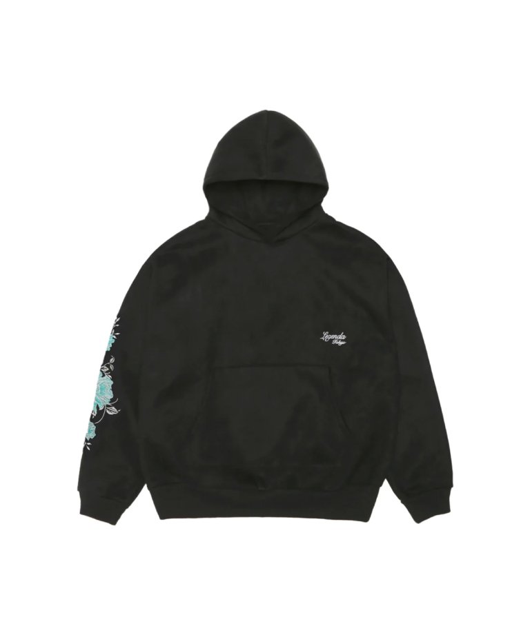 Suede Like New Rose Embroidery Hoodie BLK/MINT [LEC1162]