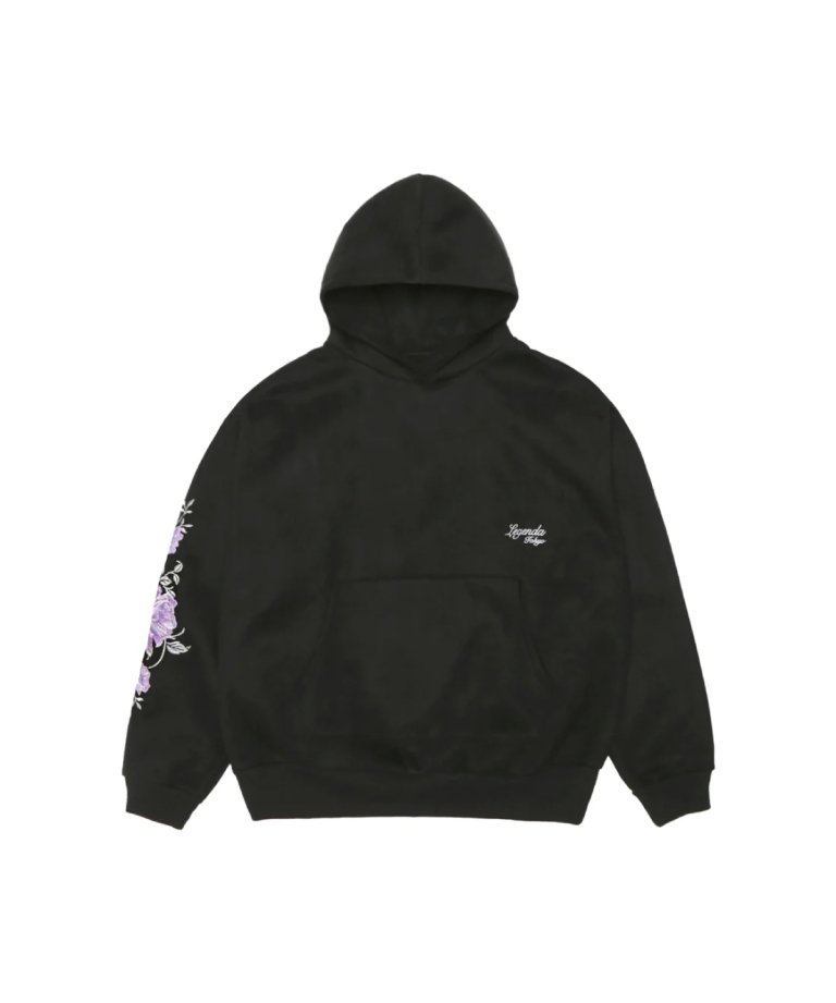 Suede Like New Rose Embroidery Hoodie BLK/PUP [LEC1162]