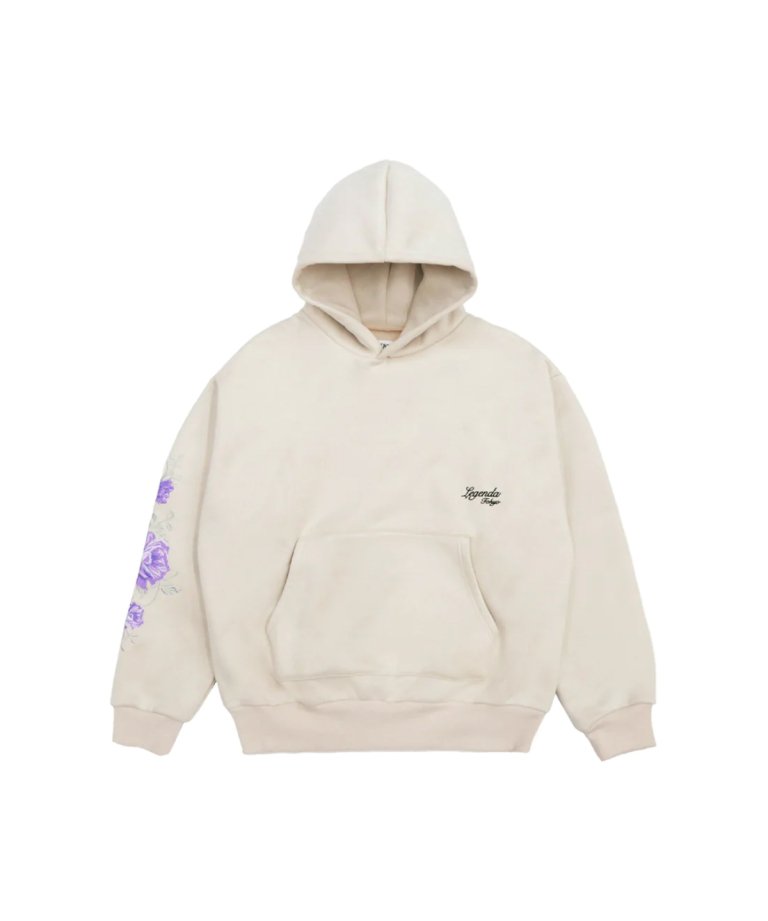 Suede Like New Rose Embroidery Hoodie BEG/PUP [LEC1162]