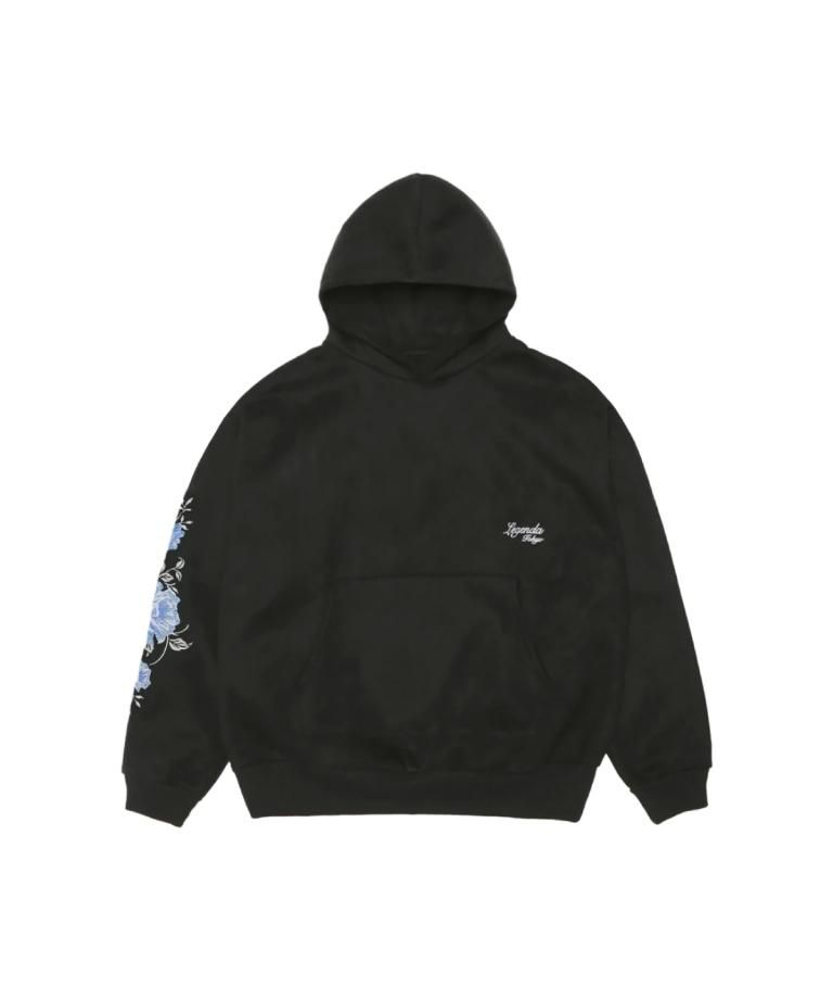 Suede Like New Rose Embroidery Hoodie BLK/BLUE [LEC1162]