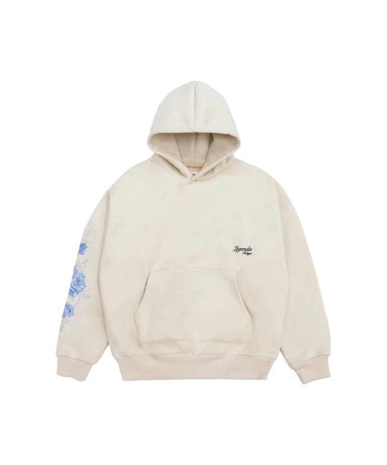 Suede Like New Rose Embroidery Hoodie BEG/BLUE [LEC1162]