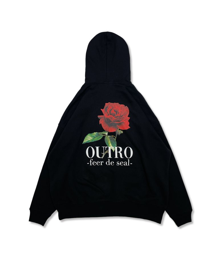 OUTRO-feer de seal- Red Rose Oversize Hoodie BLK