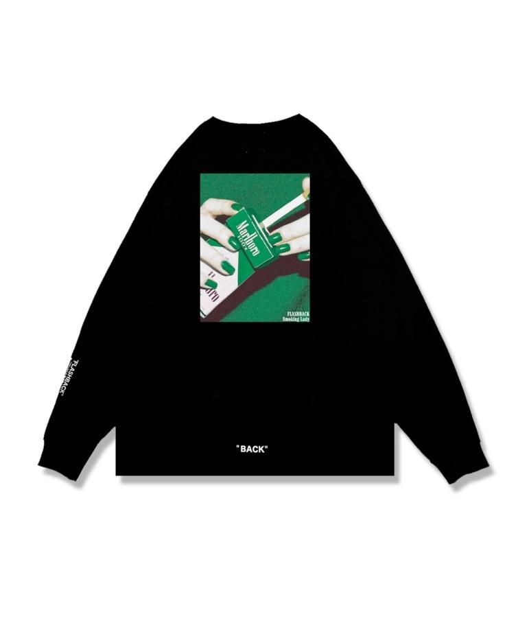 FLASHBACKǿ24SSSmoking GREEN BOX Back Photo OVERSIZE Long Sleeve Tee.BLK