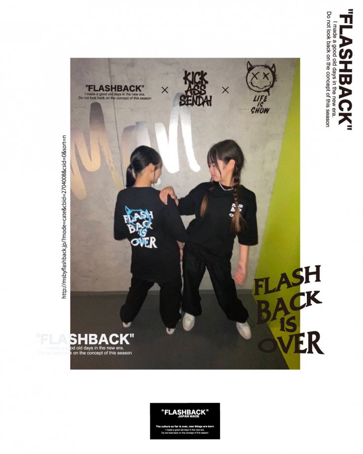 ڸܥ졼FLASHBACKKIC ASS SENDAI- ''FLASH Back is OVER'' OVERSIZE T-Shirts BLK