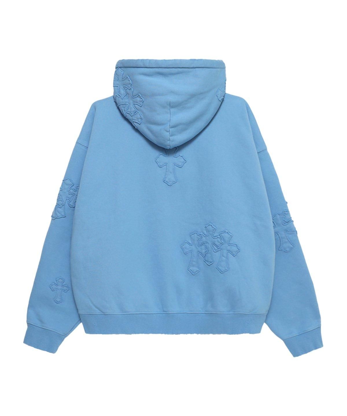 PARAGRAPH DESTROYED CROSS ZIP HOODIE-BLUE