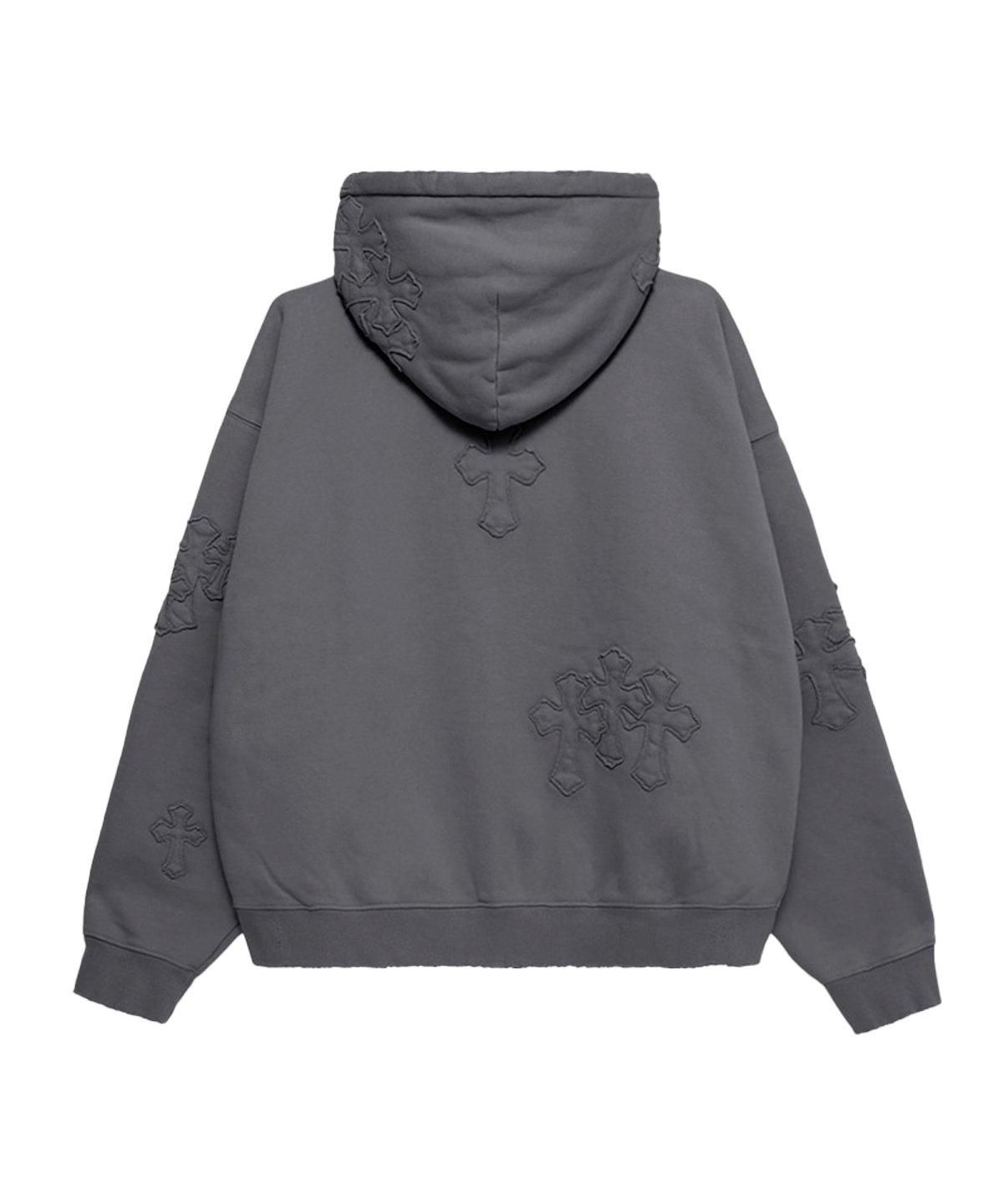 PARAGRAPH DESTROYED CROSS ZIP HOODIE-CHARCOAL