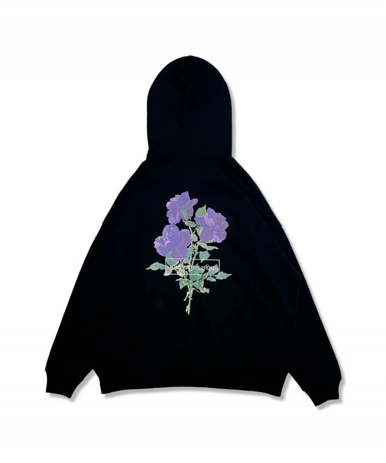 OUTRO-feer de seal- 24AW 3Rose Purple Oversize Hoodie BLK