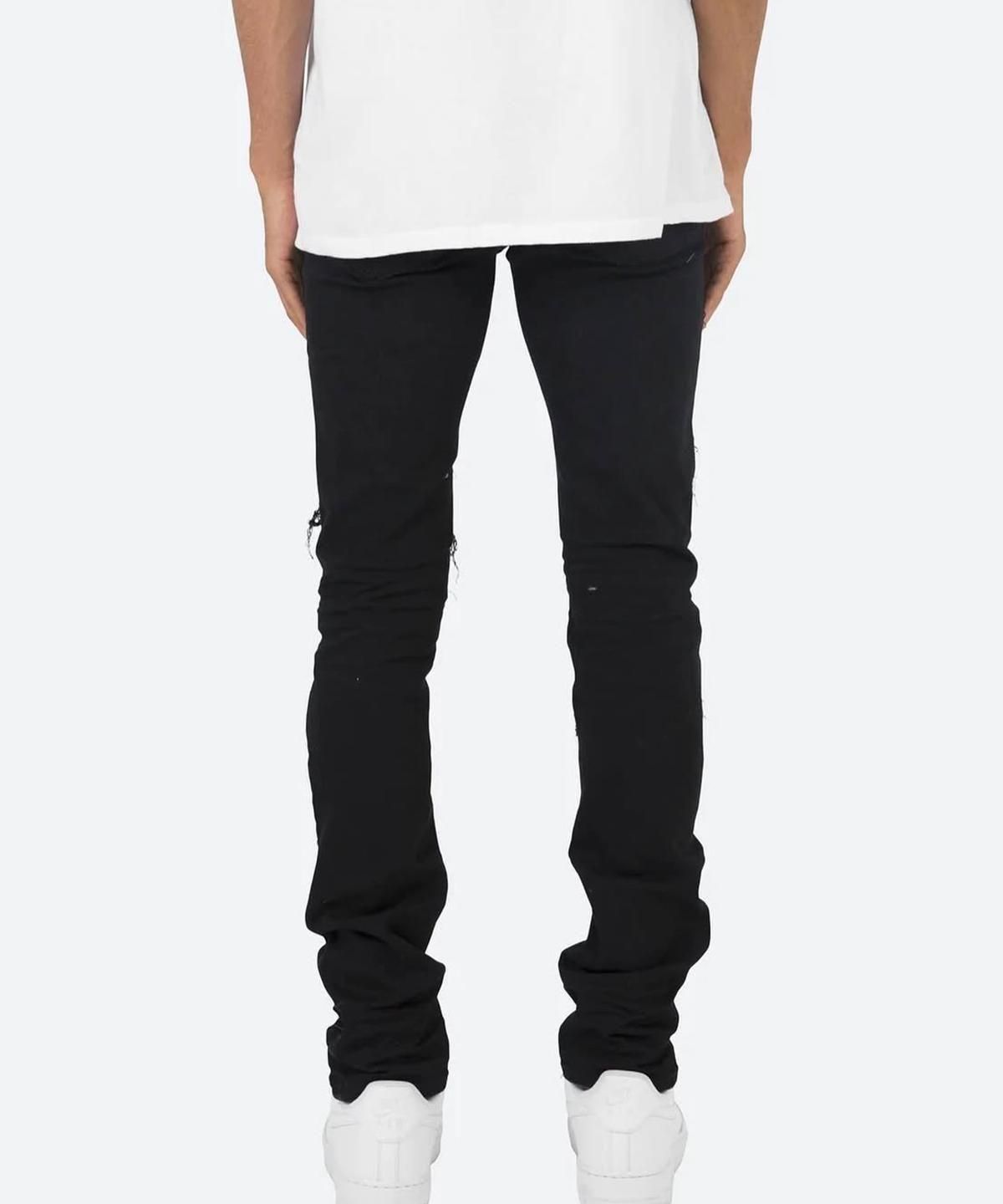 mnml X201 黒ラインストーンダメージデザインストレッチデニムパンツ34 mnml X201 STRETCH DENIM BLACK