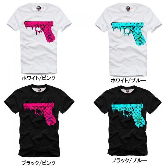 【E1SYNDICATE】 T SHIRT Tシャツ ”MELTING GUN ”　イーワンシンジケート モノグラム　拳銃　パロディー -  ROOTS- International 　11000円以上お買い上げで送料無料！