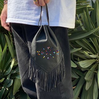 デルソル グアテマラ レザーポーチ ビーズ DEL SOL Guatemala beads leather pouch【ブラック】