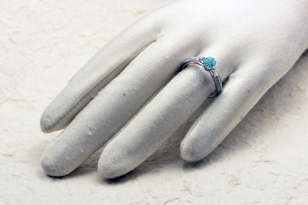 PT900天然パライバトルマリン1カラット超ダイヤヘイローリング★モザンビーク産 HANDMADE】PT900/K18 モザンビーク産パライバトルマリン 1.009ct