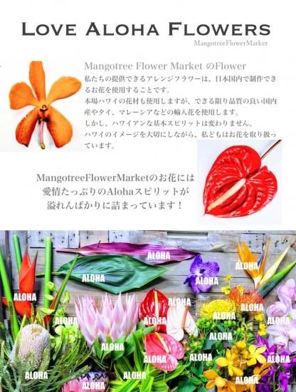 ハワイ三郎デザイン24金　ハワイ産オーケットの生花です おまかせ！ハワイアンバスケットフラワーアレンジLL - 三重県津