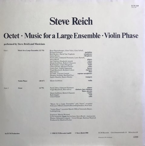Steve Reich / Octet - Music For A Large Ensemble - Violin
