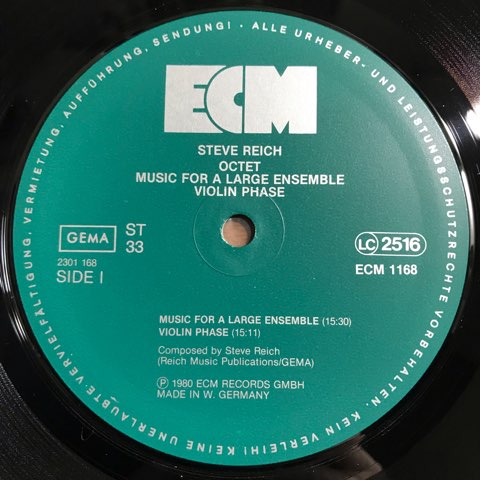 洋楽 Steve Reich / Octet Music For A Large Steve Reich - Octet • Music For A Large Ensemble • Violin