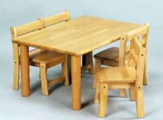 AE-58-bs　角テーブル90×60 丸脚33と乳児椅子18×4脚