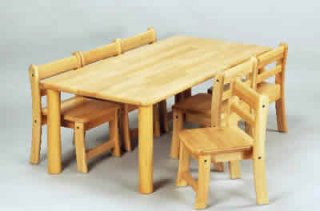 AE-59-cs 角テーブル120×60 丸脚43と幼児椅子26×6脚 室内家具・遊具