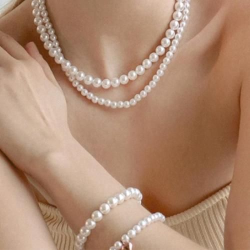 14K ビビ パール ブレスレット 光沢ホワイトパールを連ねた上品デザイン 2サイズ展開 普段から特別な日まで活躍 レイヤードにもおすすめ