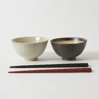 箸・飯碗ペアセット 隈 / すり漆削り