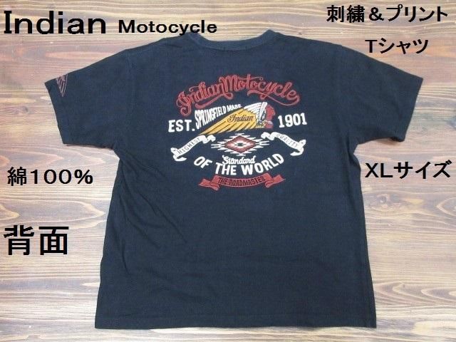 インディアンモトサイクル 刺繍＆プリントTシャツ 黒 XL - 革屋Marvy