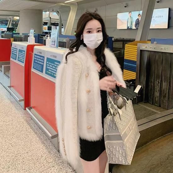 異素材ファーコート2色 - ワンホンファッション・中国レディース