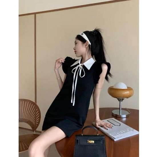 frill ribbon onepiece - ワンホンファッション・中国レディース