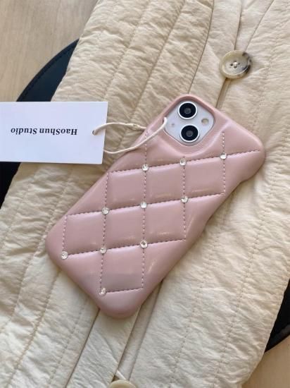 ピンク キルティングストーンiPhoneケース - ワンホン