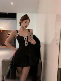 ワンホンドレス レース切替リボンドレス(ブラック)SR1-308BL-M | OTONA DRESS