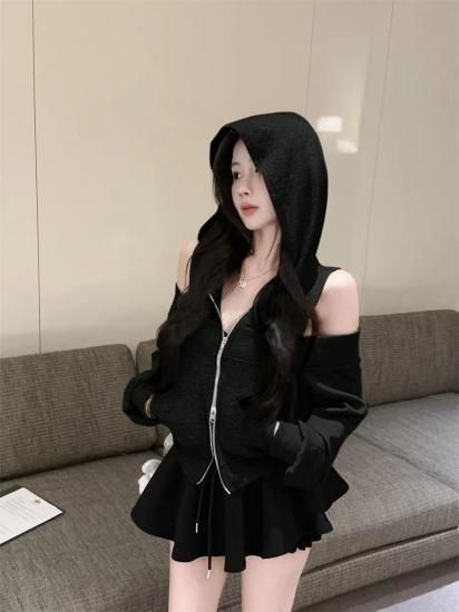 d.i.a.♡千鳥柄スカル 肩あき 背中あきパーカー d.i.a.♡千鳥柄スカル 肩あき 背中あきパーカー