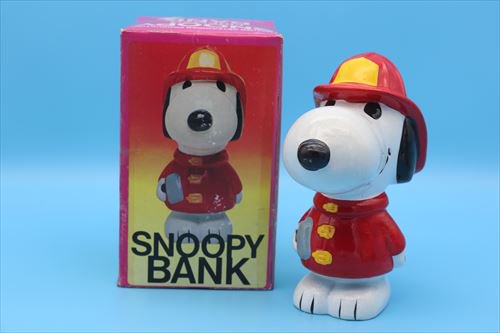 70s IDEAL SNOOPY FIRE MAN BANK/スヌーピー 消防士 貯金箱 箱付き