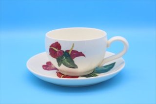 Vintage Santa Anita Ware Flowers of Hawaii RED ANTHURIUM Cup and Saucer