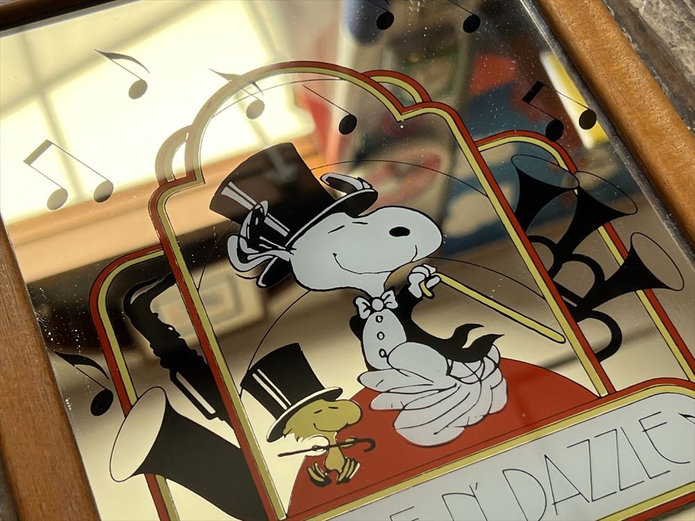 70s Snoopy Razzle N' Dazzle Pub Mirror/ヴィンテージ スヌーピー ミラー